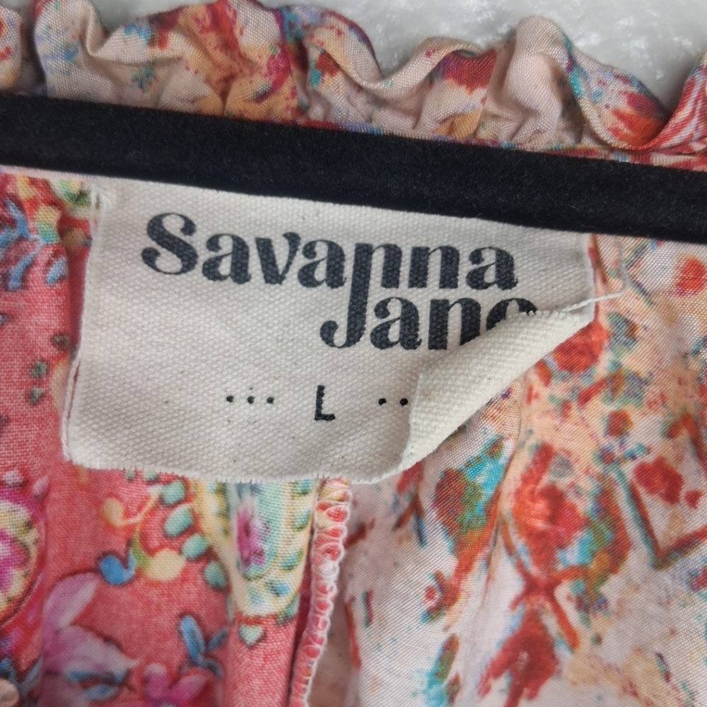 Savanna Jane Mixed Print Floral Embroidered Blouse Ruffle Tie Neck Boho L - Picture 5 of 16